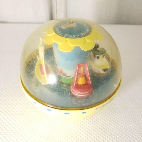 Fisher Price Roly Poly Boat Chime Ball #162  Yellow Sailboat Tugboat 67-69 Ocean - Picture 1 of 5
